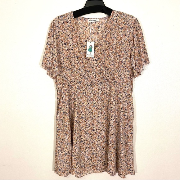 NEW Nemidor Size US 22 V-Neck Boho Swing Wrap Dress Pockets Coral Pink Floral - Picture 3 of 8